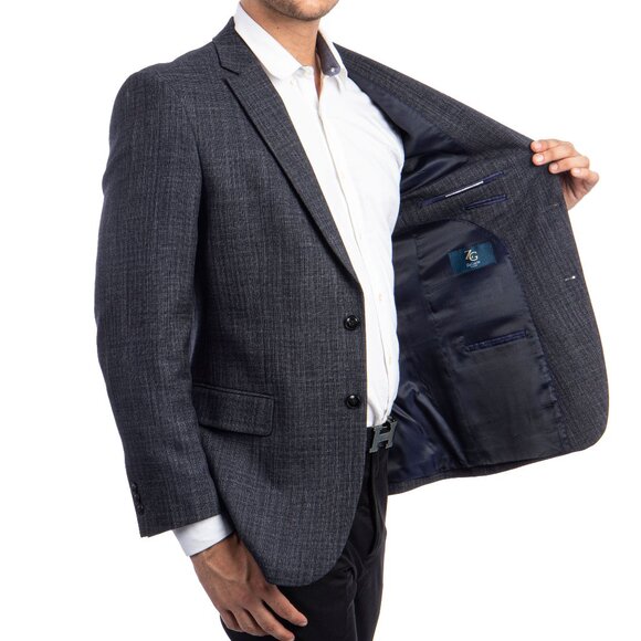 Dark Grey Wool Notch Lapel Men's Jacket - Picture 7 of 7